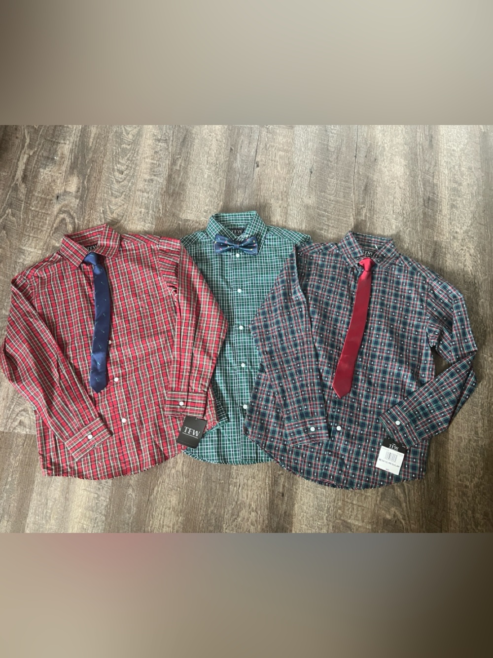 TFW Christmas Boys Long Sleeve Shirt + Tie Set (Set of‎ 3)-Size Medium (10/12)